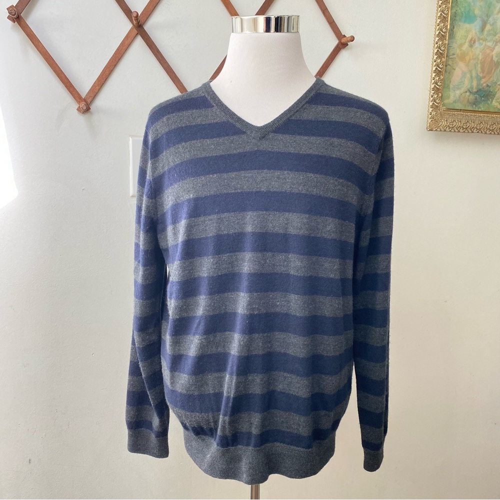 J Crew Merino Wool Striped V Neck Sweater